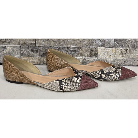 J. Crew Sadie Snakeskin D'Orsay Flats Leather Pointed Toe Multicolor Womens 9.5 - Picture 2 of 12